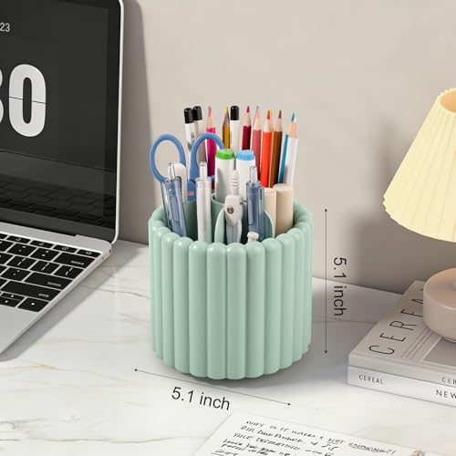 Anyoifax 360° Rotating Pen Holder 8 Slots Desk Organizer with Drawer Removable Pencil Cup Plastic Art Supplies and Accessories Desktop Storage Box Caddy for Office, School, Home (Green) - style: Stripe Green