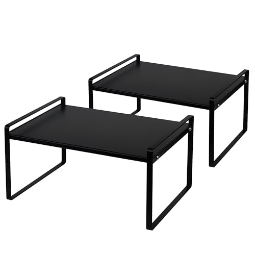 Nxconsu 2Pack Cabinet Shelves Stackable Shelf Organizer Rack Riser for Kitchen Cabinet Pantry Cupboard Counter Countertop Home Organization Storage Space Saver Heavy Duty Metal Nonslip Black Wide Tall - color: Black, size: 16.1’’W × 12’’D × 9.5’’H