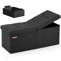 HAUSFRAU 31.5 Inches Ottoman with Storage, Folding Ottoman Bench Small Foot Rest Stool, Bedroom Bench with Flipping Lid, Linen Black - color: Black, size: 13"D x 31.5"W x 13"H