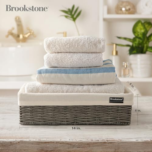 Brookstone Wicker Storage Basket Two Pack Set, Bathroom and Closet Organizers and Storage Bins with Fabric Liner, Grey - color: Grey w/ Liner (2 Pack)