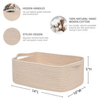 CubesLand Rectangular Cotton Rope Basket, 14x10x5 Inches, Beige, Nursery Storage Bin - color: Beige, size: 14''x10''x5''