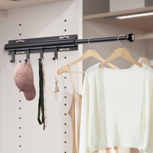 Supforce Valet Rod for Closets, 12" Valet Rod With 4 Hooks, Closet Organizer Slide Out Clothing Hanger Rods Extender Perfect for Suits,Dresses,Belt,Tie, Black - color: Black, size: 12IN With 4 Hooks
