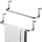 2 Pieces Metal Towel Bar Kitchen Cabinet Steel Towel Rack Bar for Hanging on Inside or Outside of Doors, Home Kitchen Bathroom(Silver) - color: Silver