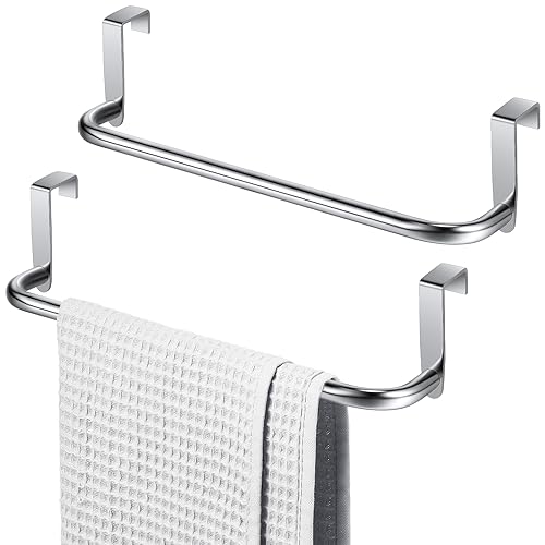 2 Pieces Metal Towel Bar Kitchen Cabinet Steel Towel Rack Bar for Hanging on Inside or Outside of Doors, Home Kitchen Bathroom(Silver) - color: Silver