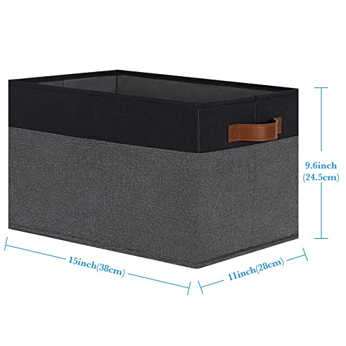 Large Fabric Storage Bins, Foldable Fabric Storage Baskets for Shelves, Sturdy Storage Boxes with PU Handles for Organizing Closet Home Bedroom Office (26L, 3 Packs, Grey&Black) - color: Black with Grey, size: Large-3pcs