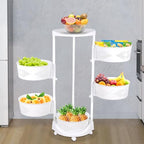5 Tier Rotating Storage Shelf with Lockable Casters, Circular Rotating Basket Large Storage Rack with 360° Wheels 180° Rotating Multi-Layer Kitchen Storage Shelf (5 Tier) - size: 5 Tier