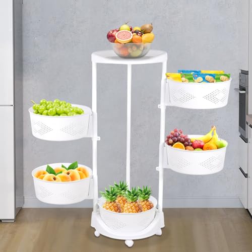 5 Tier Rotating Storage Shelf with Lockable Casters, Circular Rotating Basket Large Storage Rack with 360° Wheels 180° Rotating Multi-Layer Kitchen Storage Shelf (5 Tier) - size: 5 Tier