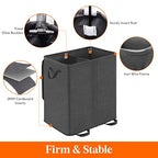 Lifewit Double Laundry Hamper with Lid and Removable Laundry Bags, Large Collapsible 2 Dividers Dirty Clothes Basket with Handles for Bedroom Laundry Room Closet Bathroom College, 155L Black - color: Black, size: 155L