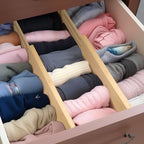 Fabsome Dresser Drawer Organizers 6 Pack, 4.65'' High Adjustable from 17-22‘’ Bamboo Drawer Dividers for Clothing Baby Clothes, Wooden Separators for Dresser Nursery Organization with Soft Foam Ends - size: For 17-22in deep drawers inner size
