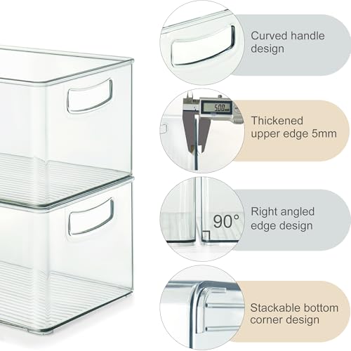 Heyuzb 2 Pack Clear Freezer Organizer Bins Stackable Storage Bins with Side Handles for Kitchen Pantry Cabinet Organzation and Storage - size: 2 PACK