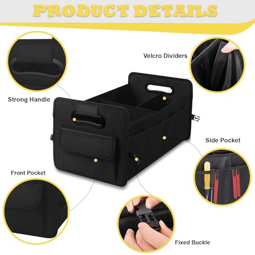 JiatuA Car Trunk Organizer, Car Organizers and Storage Collapsible Multi Compartment Container Box, Adjustable Car Accessories for SUV Sedan Truck, Standard Size, Black - color: Black, size: Standard