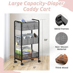 LIDTOP 2In1 Baby Diaper Caddy & 3-Tier Rolling Diaper Cart, Diaper Caddy Organizer Cart with Dividers, Mobile Metal Utility Cart for Nursery Essentials, Detachable Bedside Cart, Large Capacity - color: Black