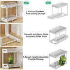 2 Pack Under Sink Pull Out Organizer, 2-Tier Adjustable Height Carbon Steel Storage Rack for Kitchen and Bathroom Cabinet, White - color: White