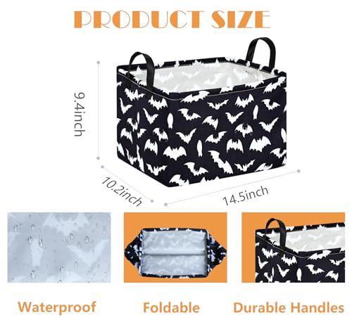 MAIZMZ Halloween Storage Basket Pumpkin Ghost Gift Basket for Kids Foldable Toy Box Waterproof Organizer Bin Laundry Nursery Hamper for Home Office Dorm Closet Shelf - color: Black Bat