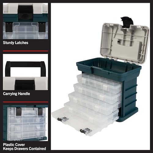 Portable Tool Box - Small Parts Organizer with Drawers and Customizable Compartments for Hardware, Fishing Tackle, Beads, or Crafts by Stalwart (Gray)