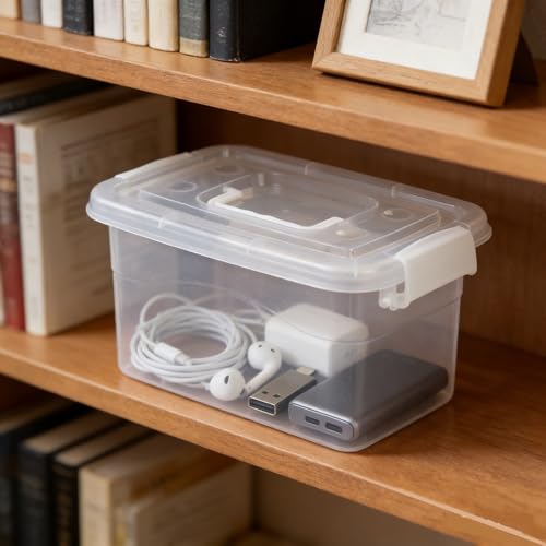 6-Pack Home Storage Bins, Plastic Container, Latching Box with Handle (White handle) - color: White handle
