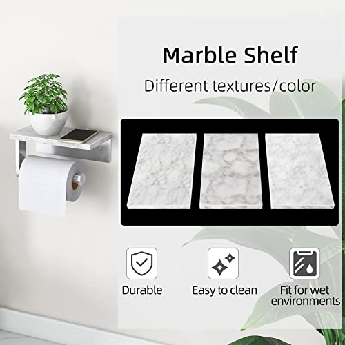 Gypie Brushed Nickel Toilet Paper Holder with Natural Marble Shelf, Screw Wall Mounted, Tissue Roll Holder for Bathroom Washroom - color: Brushed Nickel, size: 1 Roll
