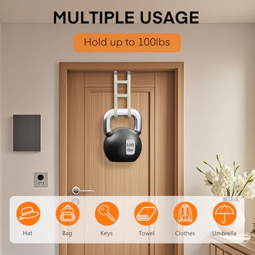 FYY Over The Door Hooks - 2 Pack Heavy Duty Dual-Hook Organizer Hanger for Hanging Towels, Clothes, Hats & Bags Use in Bathroom, Bedroom, Kitchen - Fits Interior Doors Up to 1.6" Beige - color: Beige, size: 7.8" Long, Fit Interior Doors Up to 1.6", style: