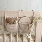 Cotton Baby Bedside Hanging Storage Bag,2 Pockets Organizer for Baby Cribs and Toys (Oatmeal) - color: Oatmeal