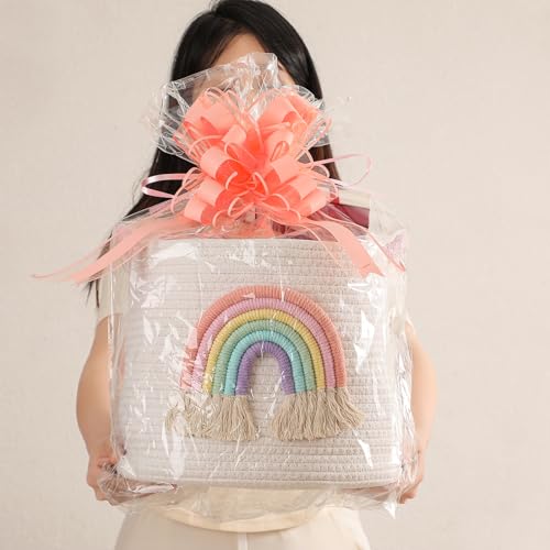 INough Toy Storage Baskets Woven Cotton Rope Storage Basket with Rainbow Decor for Kids, Blanket Baskets for Living Room Toys Organizer Rainbow Baby Gifts Basket with Handle for Girls Nursery Playroom - color: Multicolored