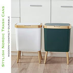 Procade Bathroom Trash Can with Lid, Plastic Garbage Can with Legs, 4 Gallon Gold Trash Bin with Push Button, Narrow White Trash Can Waste Basket for Bedroom, Living Room,Office，Dog Proof Trash Bin - color: White