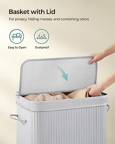 SONGMICS Laundry Hamper with Lid, Bamboo Laundry Basket, Removable Machine Washable Laundry Basket, with Handles, 26.4-Gallons, for Laundry Room, Bedroom, Bathroom, Dove Gray ULCB063G01 - color: Dove Gray, size: 100 L