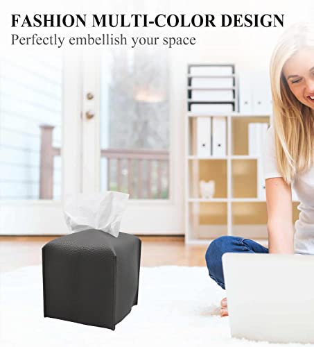 Livelab Tissue Box Cover, Square Decorative PU Leather Tissue Box Holder Modern Tissue Case Facial Paper Organizer Dispenser for Bathroom, Vanity Countertop, Night Stand, Desk, Car 5X5X5'' | Dark Gray - color: Dark Gray