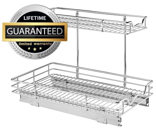 HOLDN’ STORAGE Two Tier Under Sink Organizers and Storage - Slide Out Cabinet Organizer w/Sliding Drawers for Cabinets- Lifetime Limited Warranty 11" Wx21 Dx15”H Chrome, Requires 12-1/2” Opening - size: 11" W x 21" D