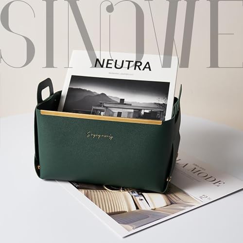 Small Basket for Organizing Makeup Snack Magzine,Folding Cube Organizer Bin with Handles,Faux Leather Decorative Tray (Dark Green) - color: Dark Green