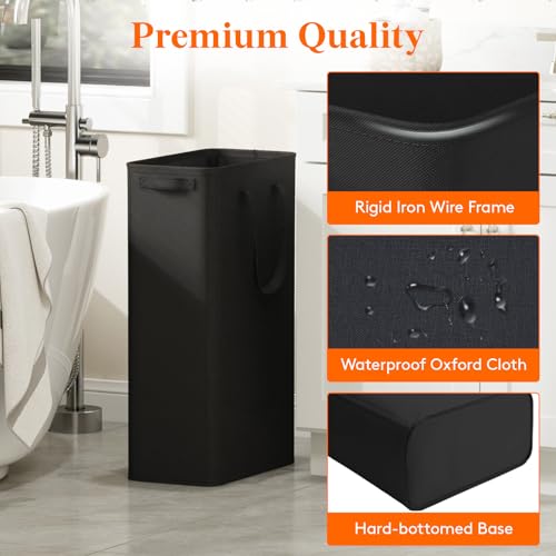 Lifewit 2 Pack Slim Laundry Hamper, Collapsible Narrow Laundry Basket, Small Tall Dirty Clothes Hampers with Handles for Bathroom Bedroom College Dorm, Black, 65L - color: Black