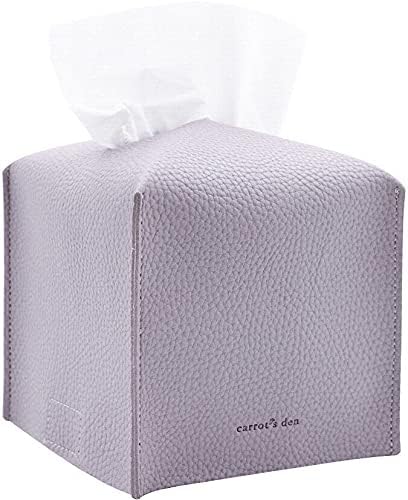 Tissue Box Cover Holder, Square with Bottom Belt by Carrot's Den - PU Leather Decorative Organizer for Tabletop, Bathroom, Car, Office | Lavender - color: Lavender