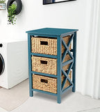 eHemco 3 Tier X-Side Storage Drawer with 3 Wicker Baskets, Teal - color: Teal, size: 14"D x 14"W x 25"H (3 Drawers)