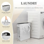 Brookstone Slim Laundry Hamper Bag with Handles, Linen Canvas Laundry Bag with Closable Mesh Top for Dorm Room Storage
