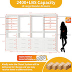 Closet System with 12 Drawers, 96" Wood Closet Organizer System, Walk-in Closet or Small Closet System with Shelves, Modular Closet Systems with 6 Expandable Hanging Rods, 4 Sets, White (8FT) - size: 8FT
