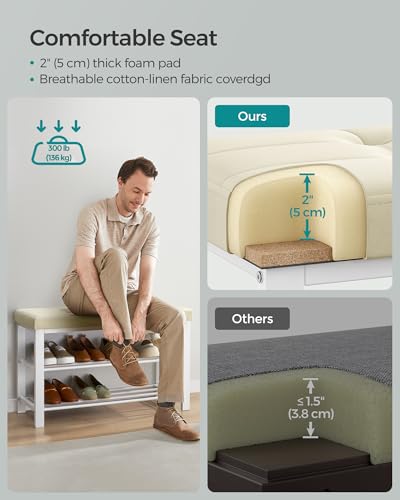 SONGMICS Shoe Bench, Storage Bench, Entryway Bench with Cushion, Shoe Shelf with Seat, Space-Saving, Modern Style, for Living Room, Bedroom, Hallway, Cream White and Cloud White ULBS057W02 - color: Cream White + Cloud White, size: 31.9"W