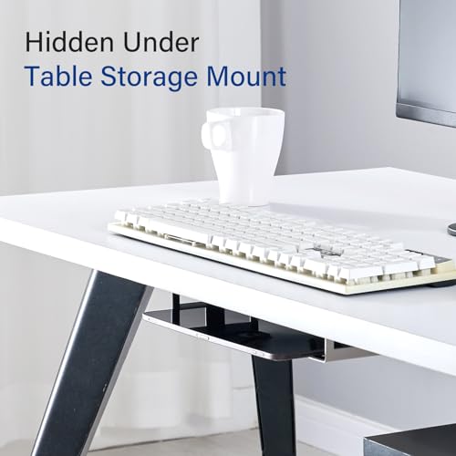 BYMECOST Under Desk Laptop Storage Mount, Metal Under Desk Device Holder, for Devices Up to 1.37" Thick, MacBook, Mini, Keyboard, Router, with Anti-Scratch Silicone (White) - color: White, size: 1.37" without hook