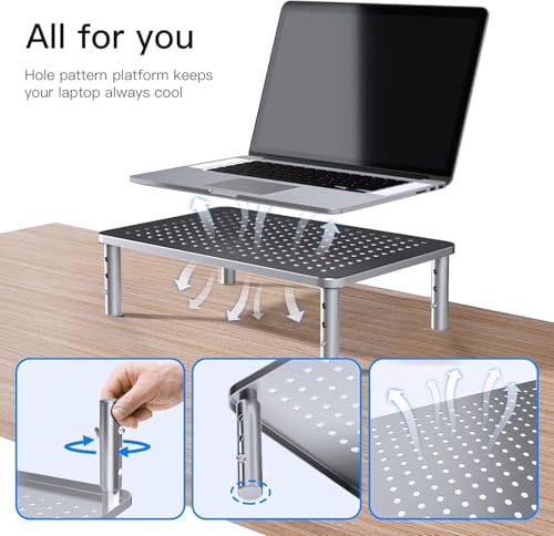 HUANUO Monitor Riser - 3 Height Adjustable Stand for Laptop, Computer, iMac, PC, Printer, Desktop Ergonomic Metal Monitor Riser with Mesh Platform - color: White