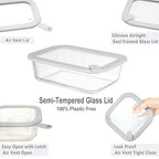 Glass Food Containers with Glass Lid, Microwave Safe Food Storage Container Set, 4 Pack, Airtight Storage Set with Leak Proof Lids, Meal Prep Containers - color: Grey-J4R