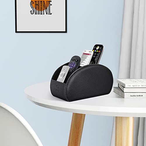 Fintie Remote Control Holder, 5 Compartments Vegan Leather TV Remoter Caddy Desktop Organizer Makeup Brush Holder Storage Fits TV Remotes, Media Controllers, Office Supplies(Black) - color: Black