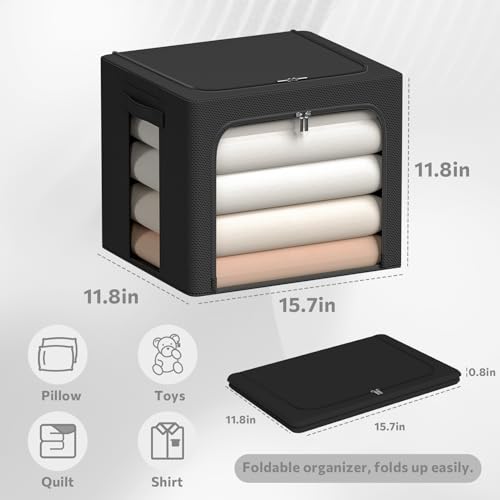 CYhom 3Pack Frame Storage Box - Clothes Storage Bin Bags Oxford Fabric Foldable Stackable Container Organizer Set with Clear Window & Carry Handles (Black, X-Small-36L) - color: Black, size: Small-36L