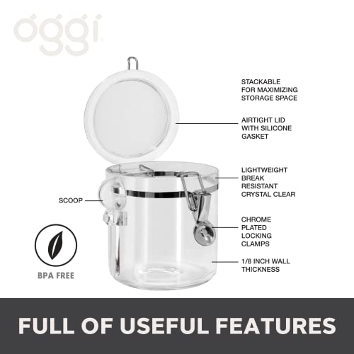 Oggi 4pc Clear Canister Set with Clamp Lids Airtight Containers in Sizes Ideal for Kitchen & Pantry Storage of Bulk, Dry Foods Including Flour, Sugar, Coffee, Rice, Tea, Spices & Herbs (Pack of 3) - size: 4-Piece Set (Pack of 3)