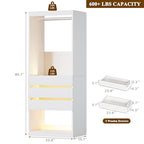 HUAHUU Freestanding 2FT Closet System with 3 Wood Drawers & Glasstop, 24" Closet Organizer System with Hanging Rod & LED Lights, Walk-in Closet Systems for Small Closets, White (24"L x 16" W x 80" H)