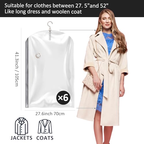 Hanging Vacuum Storage Bags, 6 Pack Hanging Storage Bags for Clothes With Electric Pump, Vacuum Sealed for Suits, Dress, Jackets (6 Short) - size: 6-Short-Epump