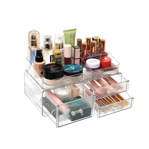 ZHIAI stackable storage drawer, cosmetics storage box, cosmetics and beauty product storage organizer, suitable for makeup room, bathroom, storage room - color: 3 short draws