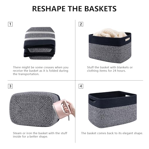 4 Pack Storage Baskets for Organizing, Woven Baskets for Shelves - Perfect for Toys, Books, Towels, and Clothes, Durable Gift Basket Bins Toy Storage, 12.7''L x9''W x7.8''H, Blue and Grey - color: Blue & Grey, size: Small/12.7''Lx9''Wx7.8''H