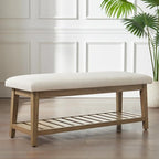 Zihanhome Entryway Bench, Chenille Upholstered Shoe Benches for Bedroom, Ottoman Bench with Solid Wood Shelf, Storage Benches for Hallway, Living Room(Beige) - color: Beige