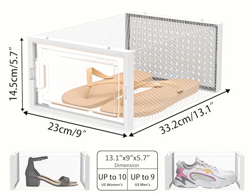 HOMIDEC Shoe Storage, 12 Pack Shoe Organizer for Closet, Shoe Boxes Clear Plastic Stackable Shoe Containers with Lids for Size 10 - color: White, size: L