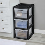 Plastic Drawer Wide Tower Plastic Storage Cart with Clear Pull Out Drawers, Black (Black, 3 Drawer Wide Tower) - color: Black