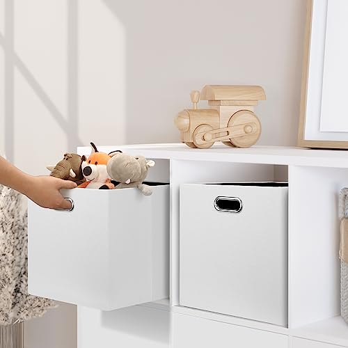 Posprica 13x15x13in Collapsible Storage Bins, Fabric Foldable Cube Storage Boxes, Decorative Storage Baskets Organizer for IKEA Kallax, Shelves, Closet, Clothes, Toy, Set of 4-White - color: White