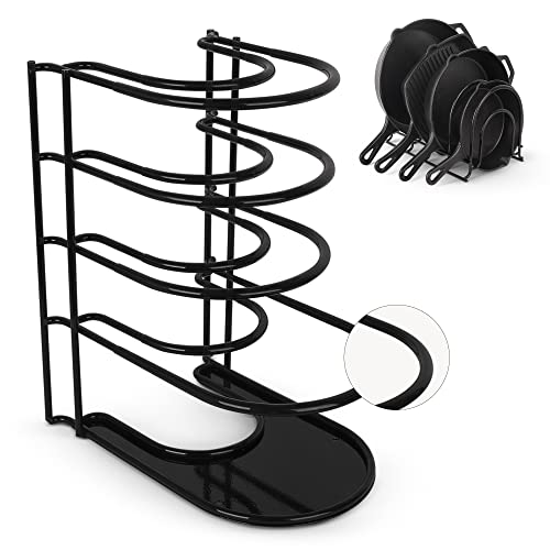 Pan Organizer - Silicone-Coated Non-Slip 12" Heavy Duty Skillet Rack - Kitchen Counter/Cabinet Organization Storage - Holder for Cookie Sheet, Cutting Board, Cast Iron Cookware, Dish, Pot, Lid Stand - color: Black, size: 12" Premium Silicone